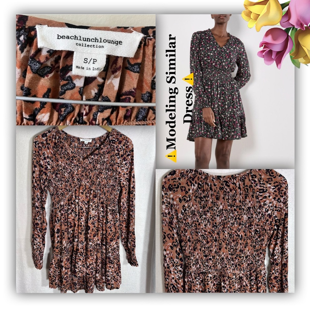 Talia V-neck Animal Print Ruffle Tiered Tunic mini Dress S/P - BeachLunchLounge
